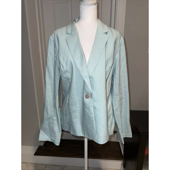 J JILL Love Linen Blazer Sea Glass Bl Single Button Unlined Jacket Petite Large - Picture 5 of 11